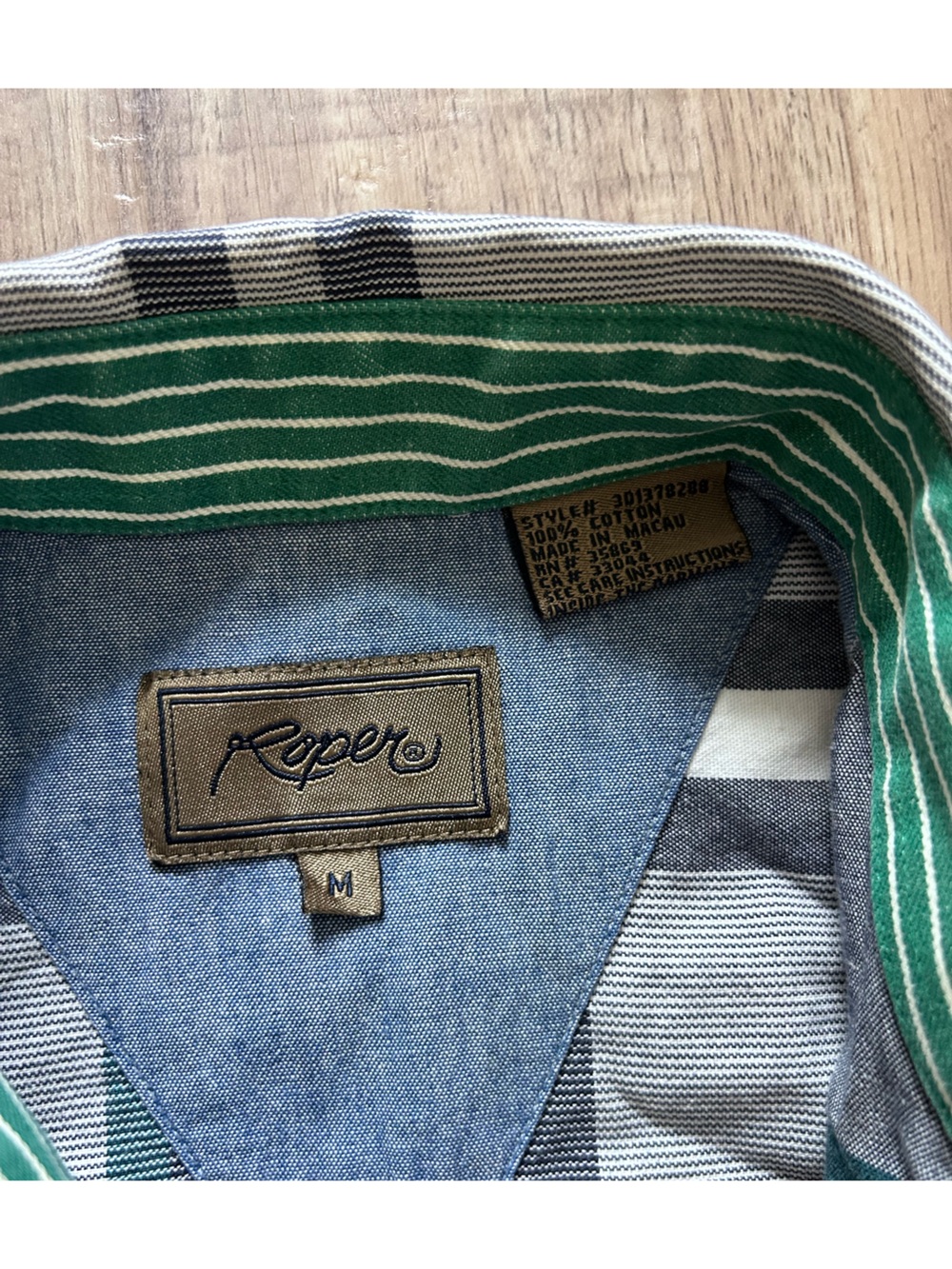 Roper western Men's Gray blue Green Plaid Button-Down Shirt 100% country - Picture 2 of 5